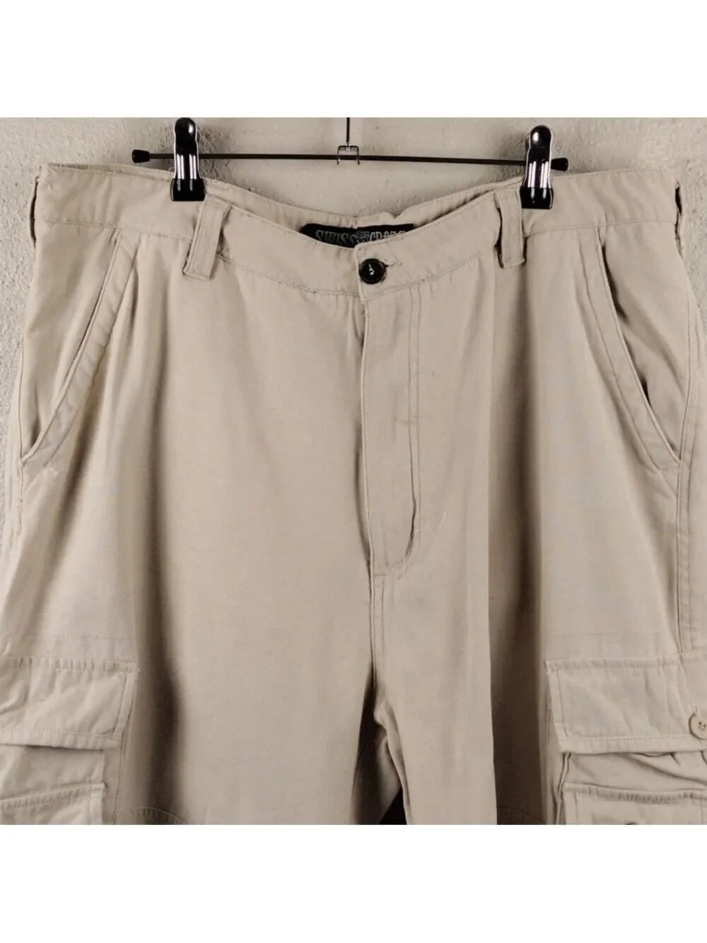 Swiss Cross Tan High Waist Eight Pocket Zipper Front Closure Cargo Shorts